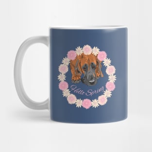 Hello Spring with Great Dane Dog in Flower Wreath Mug